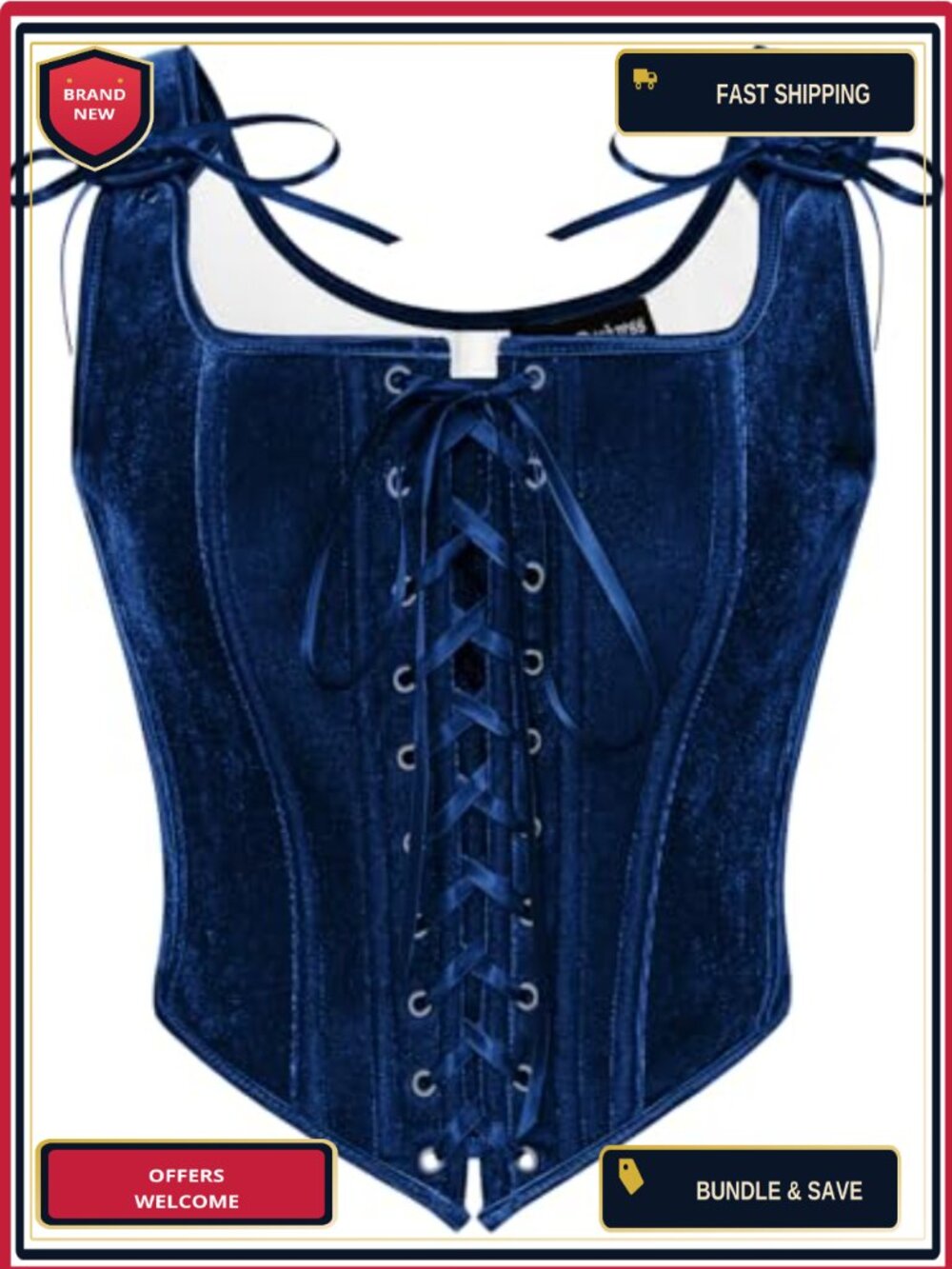 Velvet Overbust Corset Top Lace-Up Renaissance Bustier